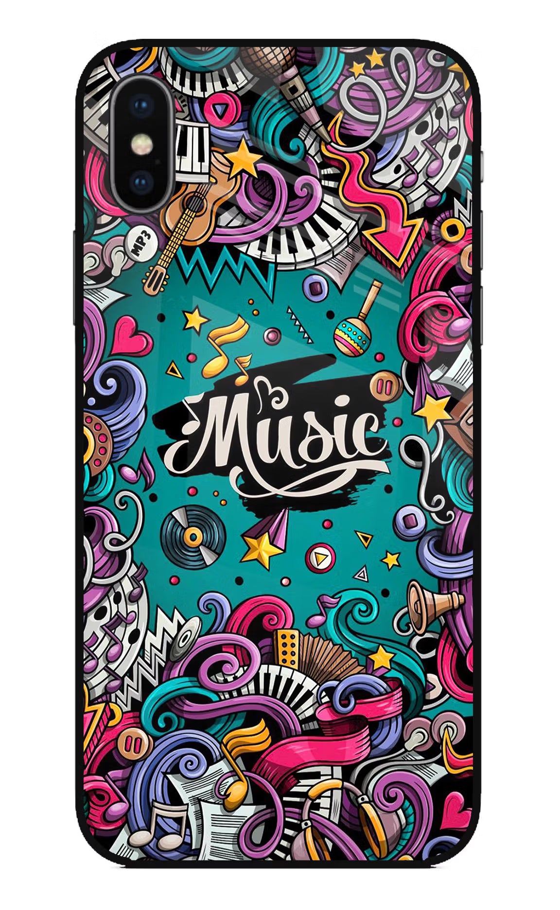 Music Graffiti iPhone X Glass Case Back Cover by Casekaro