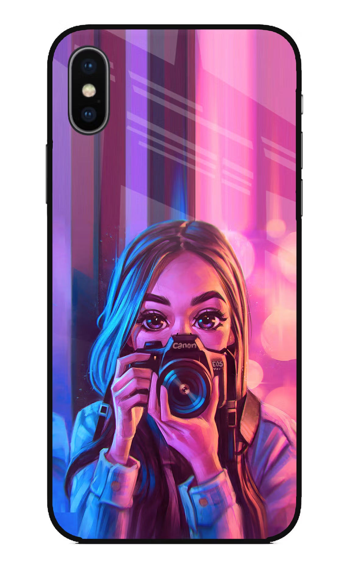 Girl Photographer iPhone X Glass Case Back Cover by Casekaro