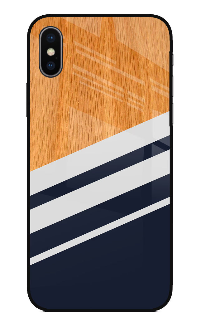 Blue and white wooden iPhone X Glass Case