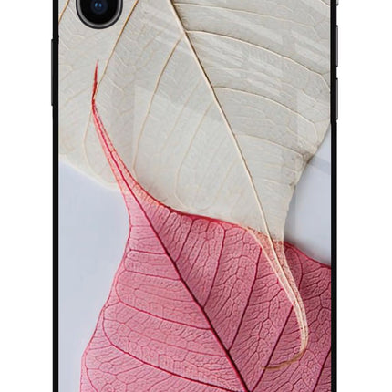 White Pink Leaf iPhone X Glass Case