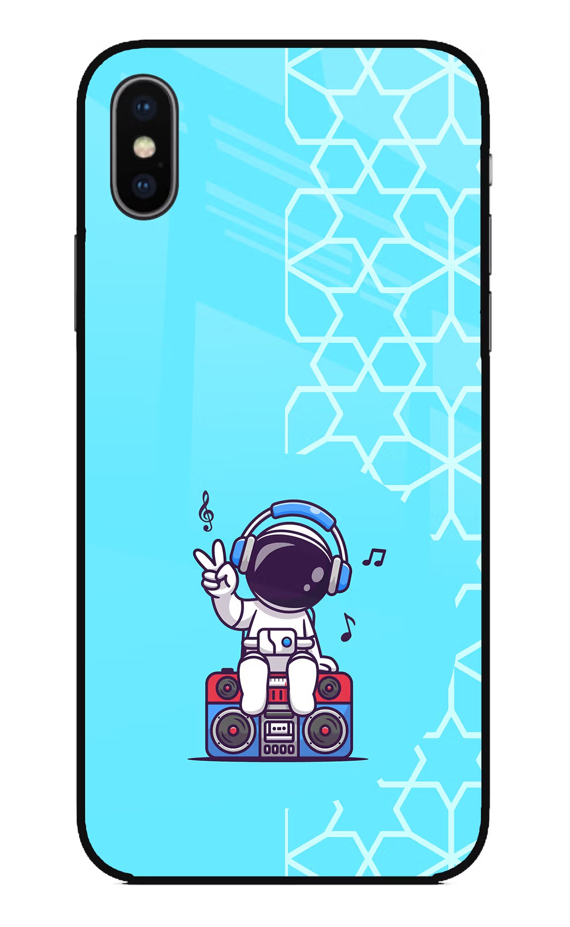 Cute Astronaut Chilling iPhone X Glass Case Back Cover by Casekaro