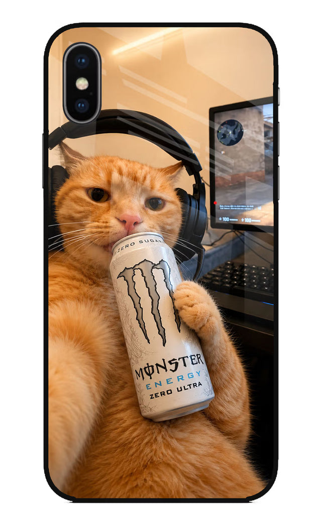 Gamer Cat Energy iPhone X Glass Case