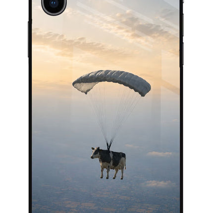 Skydiving Cow iPhone X Glass Case