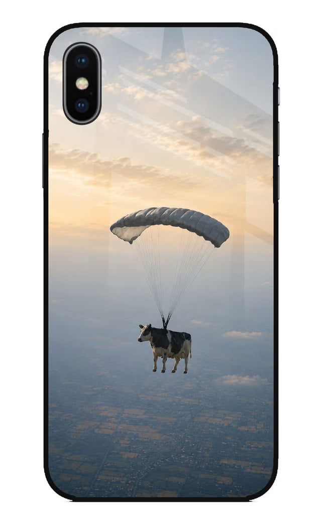 Skydiving Cow iPhone X Glass Case