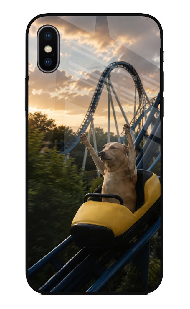 Rollercoaster Dog iPhone X Glass Case