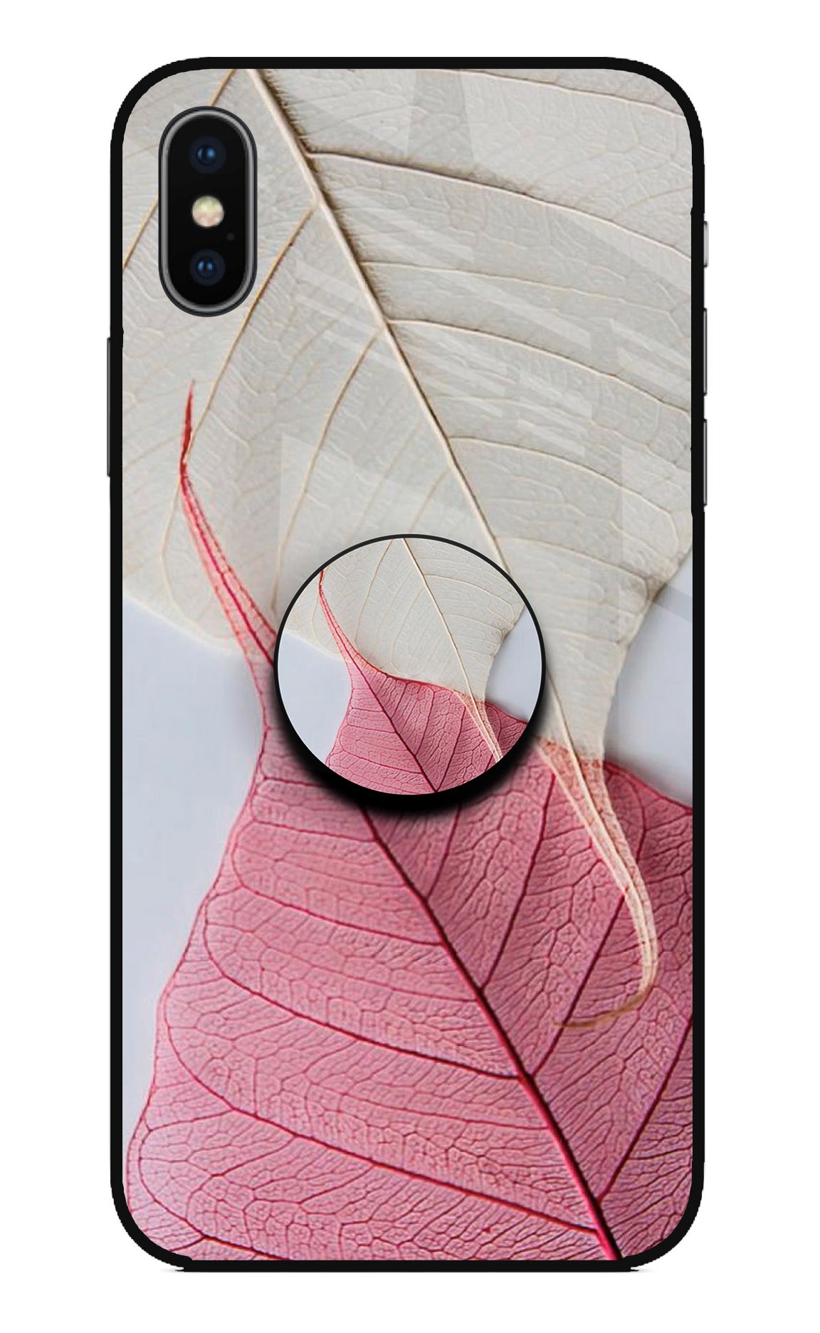 White Pink Leaf iPhone X Glass Case