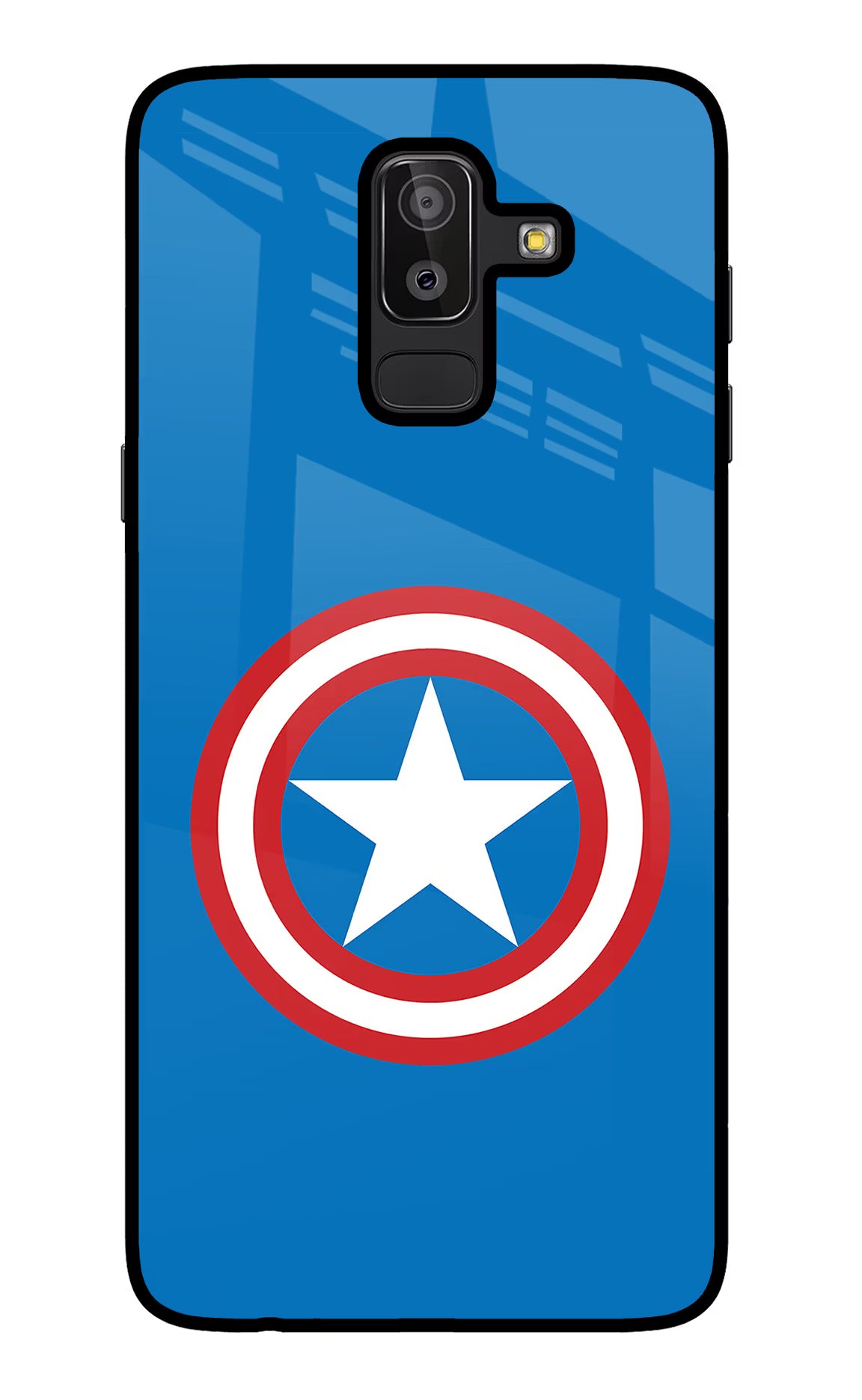 Captain America Logo Samsung J8 Glass Case Back Cover by Casekaro