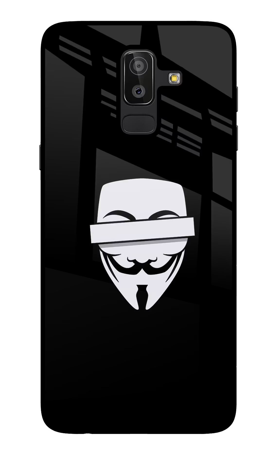 Anonymous Face Samsung J8 Glass Case Back Cover by Casekaro