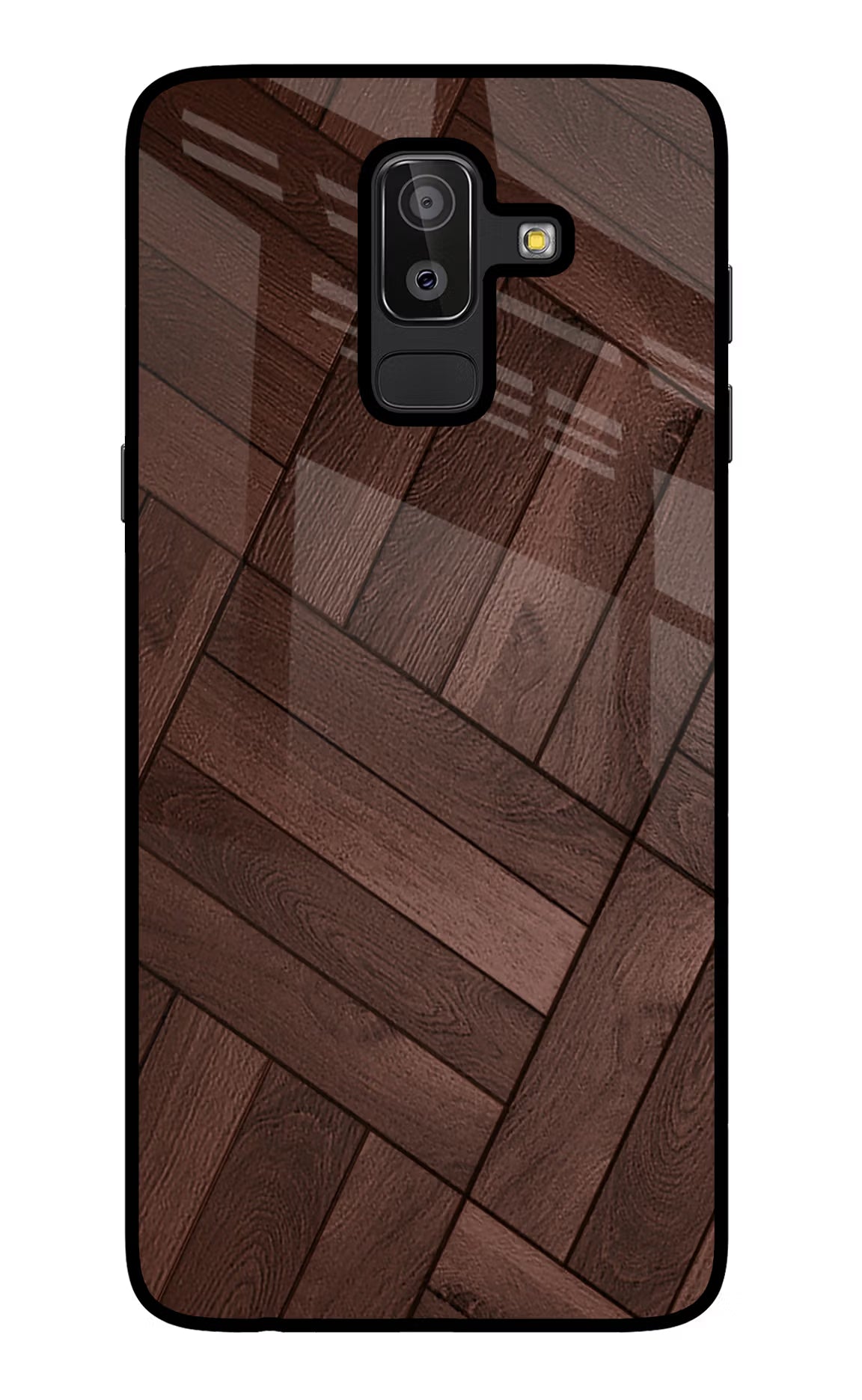 Wooden Texture Design Samsung J8 Glass Case Back Cover by Casekaro