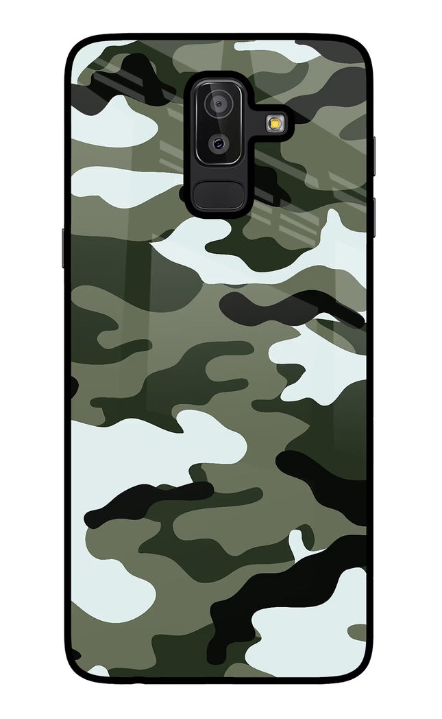 Camouflage Samsung J8 Glass Case Back Cover by Casekaro