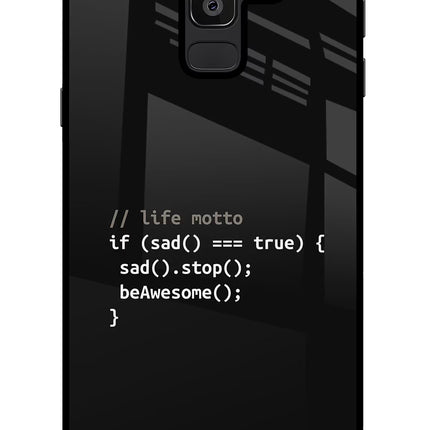 Life Motto Code Samsung J8 Glass Case Back Cover by Casekaro