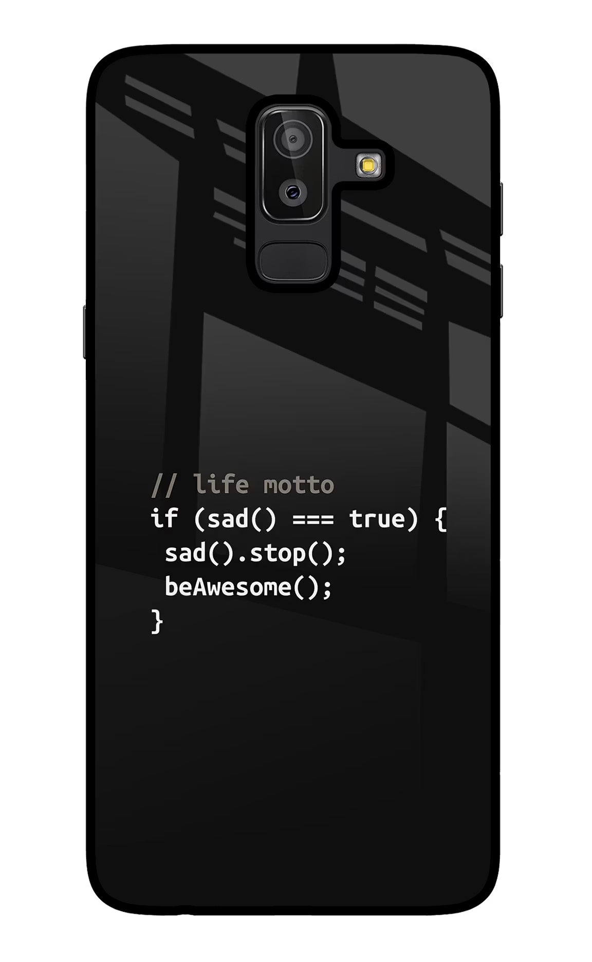 Life Motto Code Samsung J8 Glass Case Back Cover by Casekaro