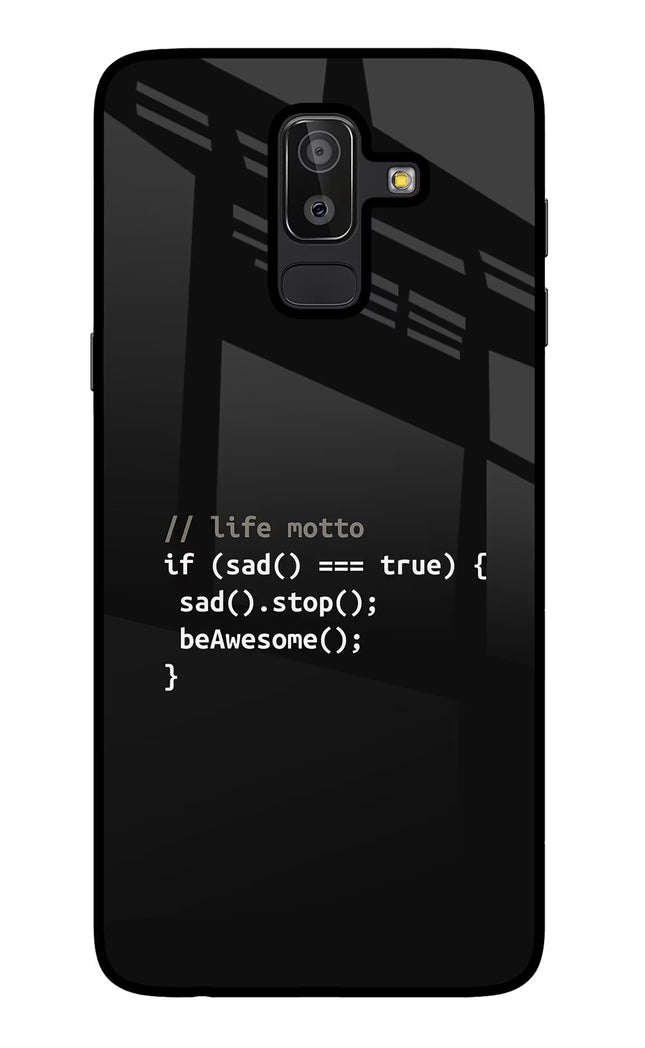 Life Motto Code Samsung J8 Glass Case Back Cover by Casekaro