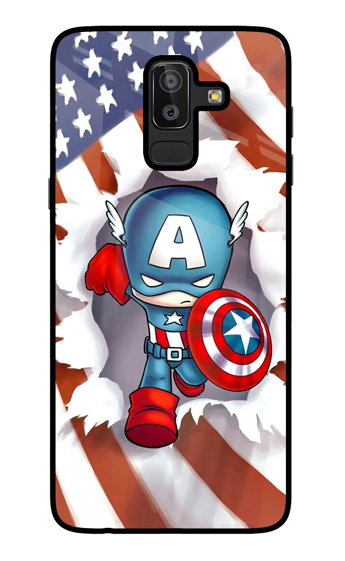 Captain America Samsung J8 Glass Case Back Cover by Casekaro