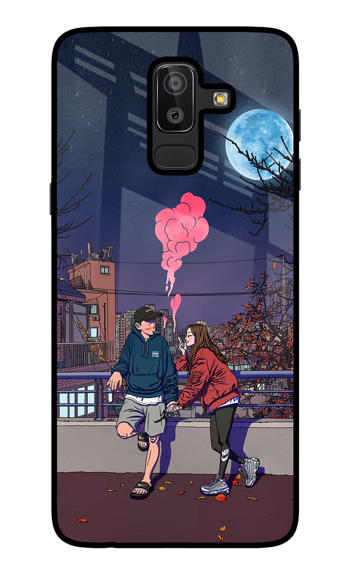 Chilling Couple Samsung J8 Glass Case Back Cover by Casekaro