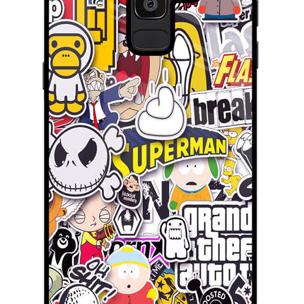 Sticker Bomb Samsung J8 Glass Case Back Cover by Casekaro