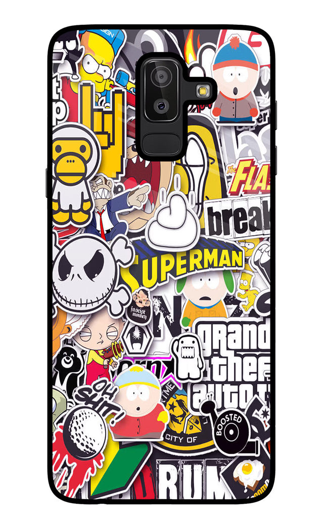 Sticker Bomb Samsung J8 Glass Case Back Cover by Casekaro