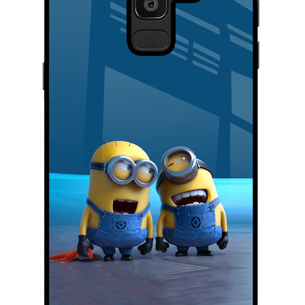 Minion Laughing Samsung J8 Glass Case Back Cover by Casekaro