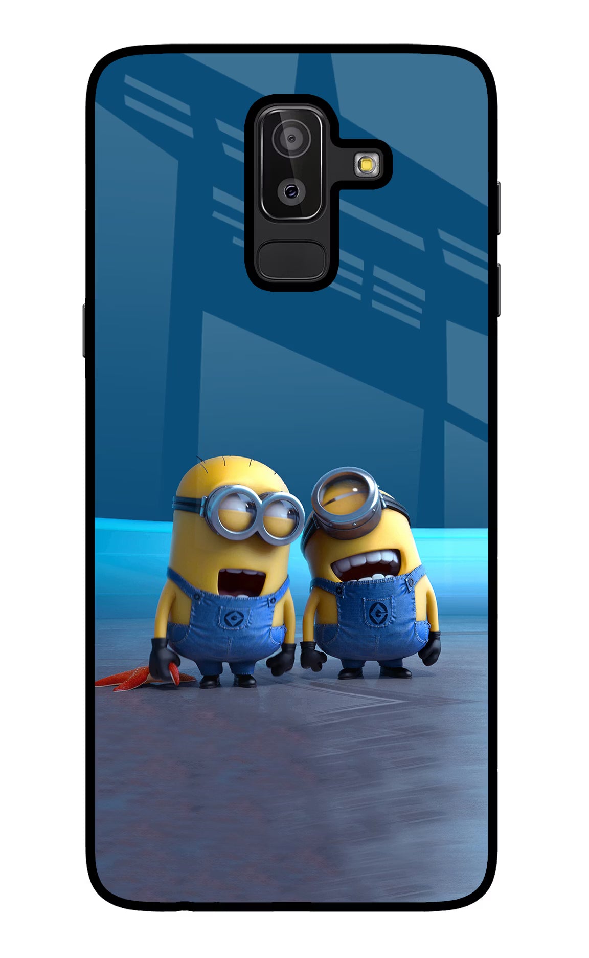 Minion Laughing Samsung J8 Glass Case Back Cover by Casekaro