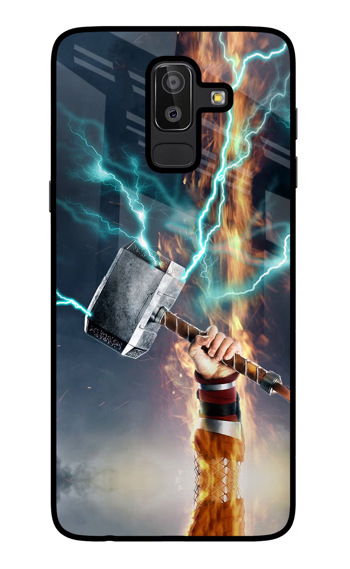 Thor Hammer Mjolnir Samsung J8 Glass Case Back Cover by Casekaro