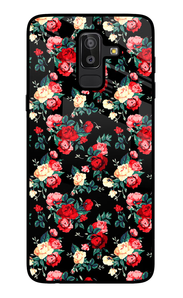 Rose Pattern Samsung J8 Glass Case Back Cover by Casekaro
