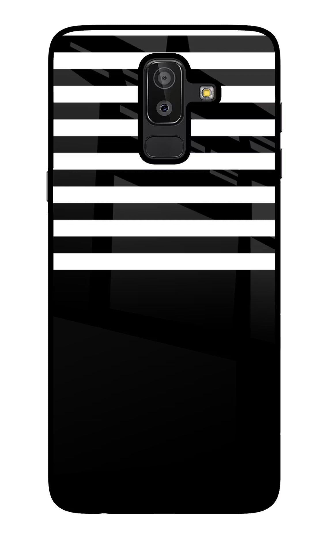 Black and White Print Samsung J8 Glass Case Back Cover by Casekaro