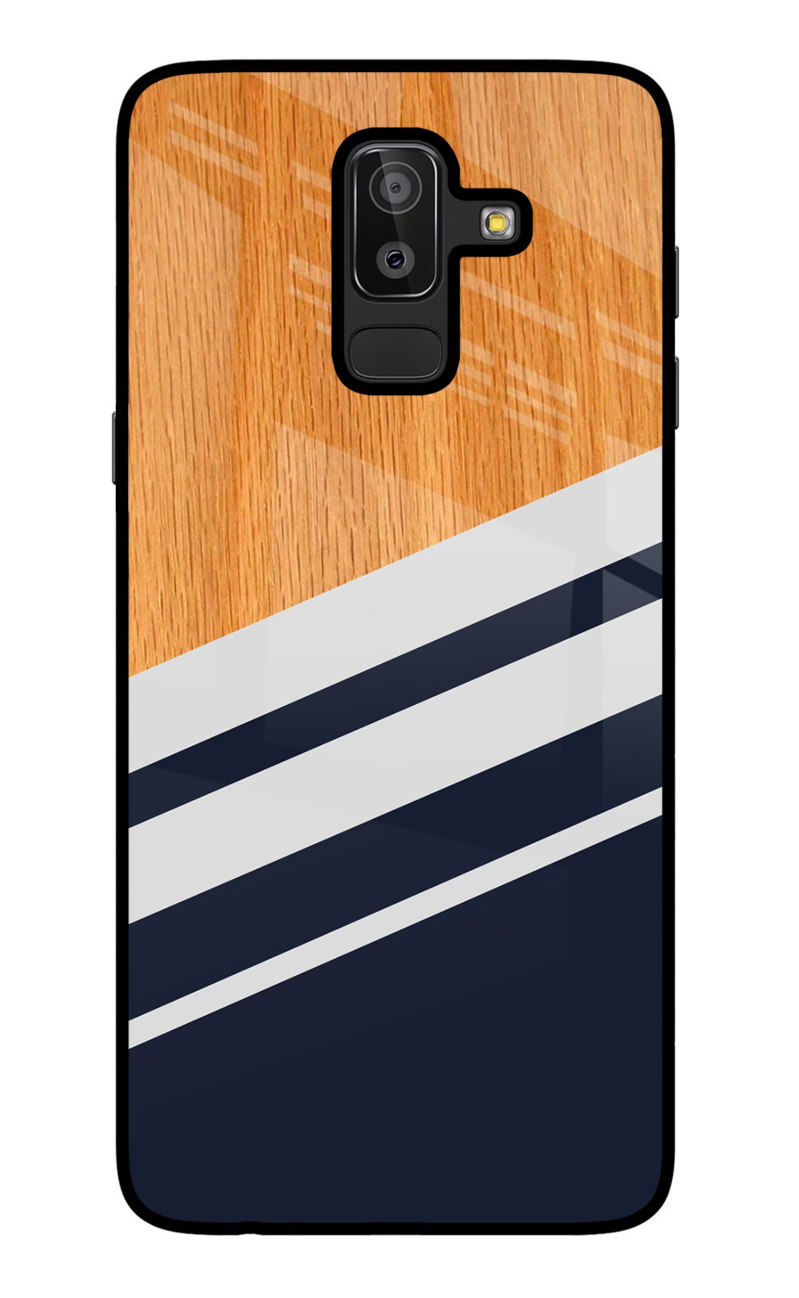 Blue and white wooden Samsung J8 Glass Case