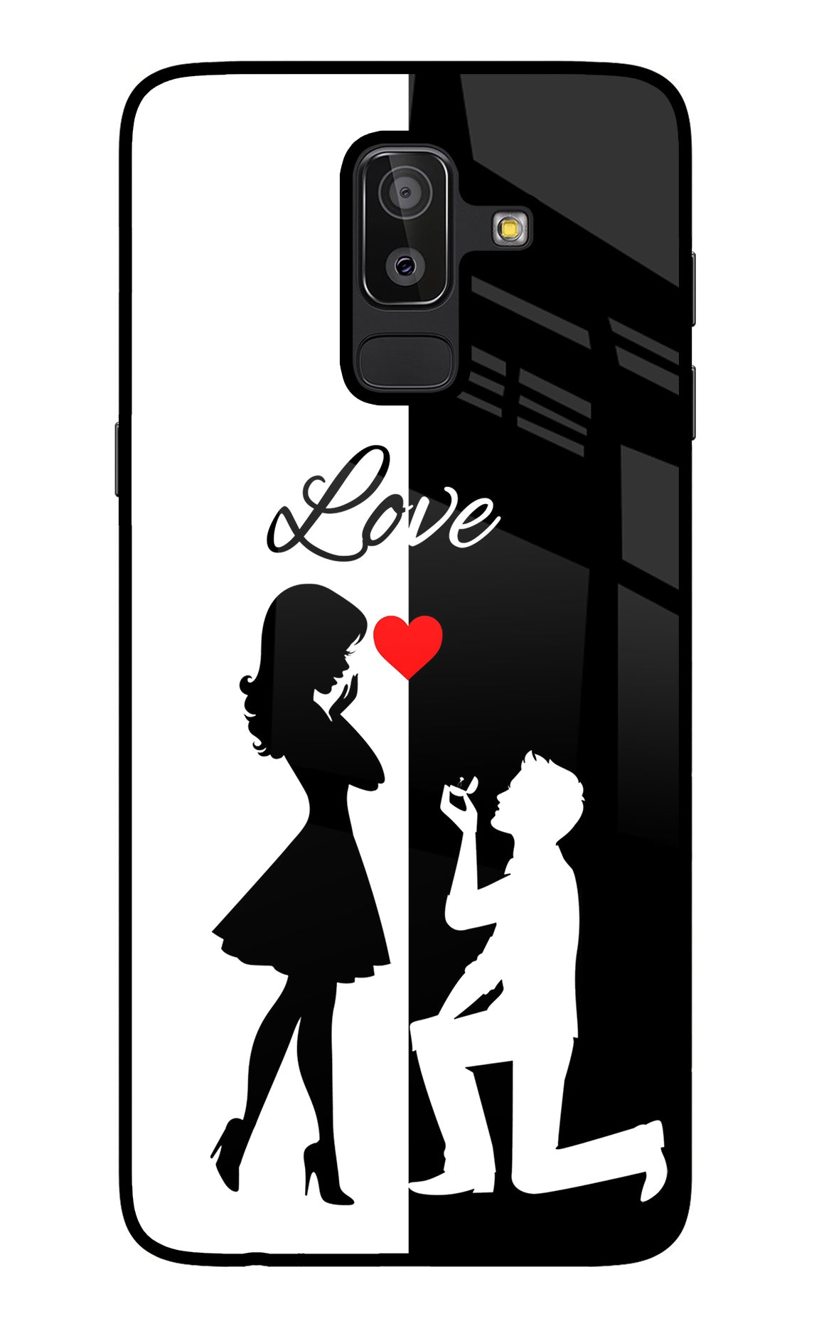 Love Propose Black And White Samsung J8 Glass Case