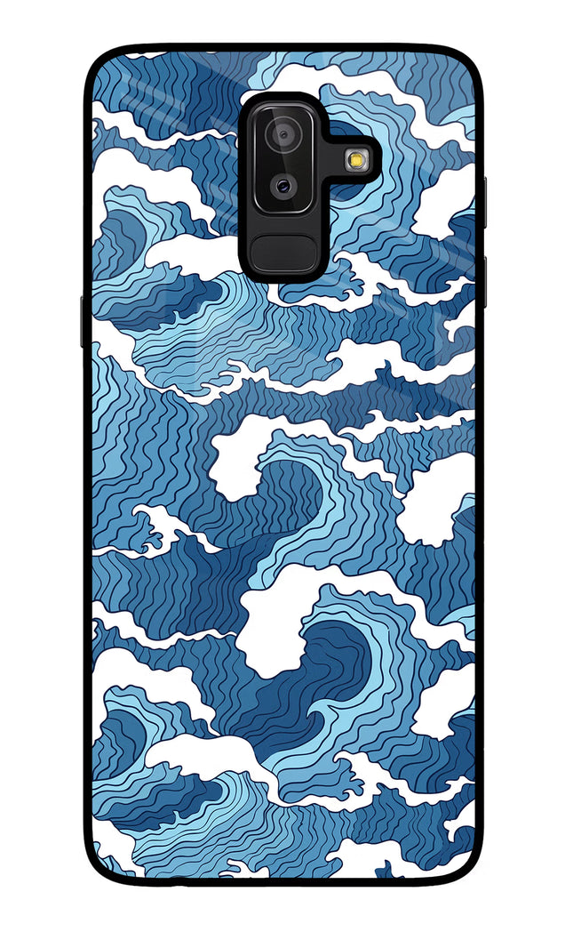 Blue Waves Samsung J8 Glass Case Back Cover by Casekaro