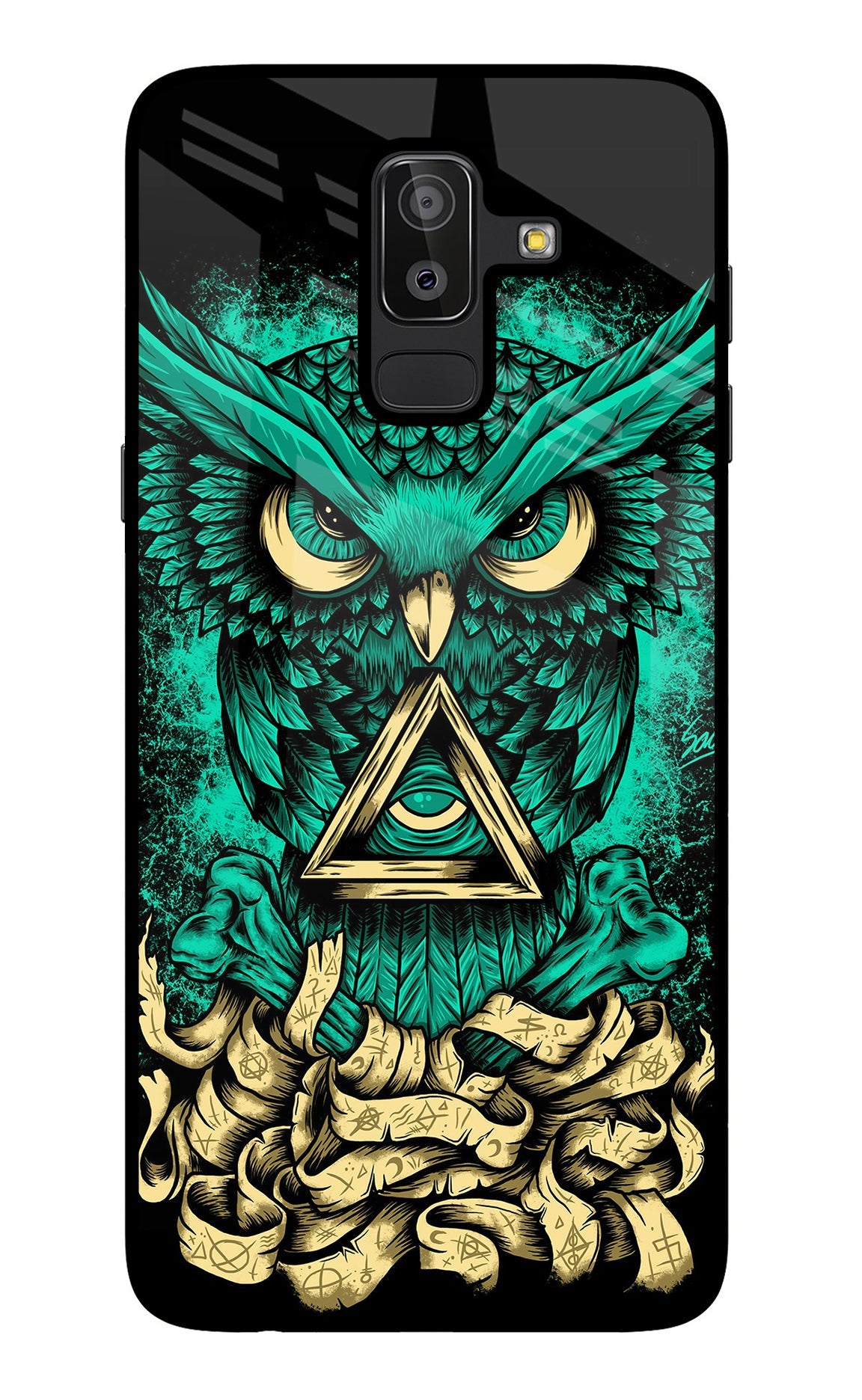 Green Owl Samsung J8 Glass Case