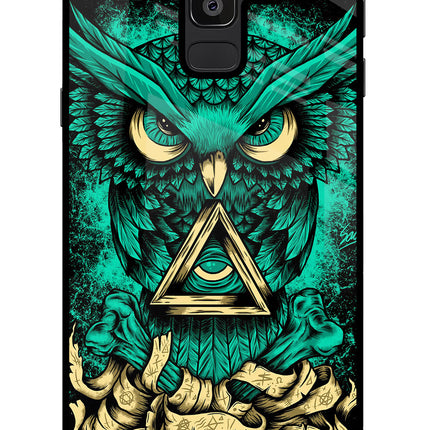 Green Owl Samsung J8 Glass Case Back Cover by Casekaro