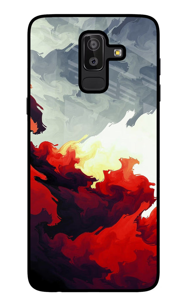 Fire Cloud Samsung J8 Glass Case Back Cover by Casekaro