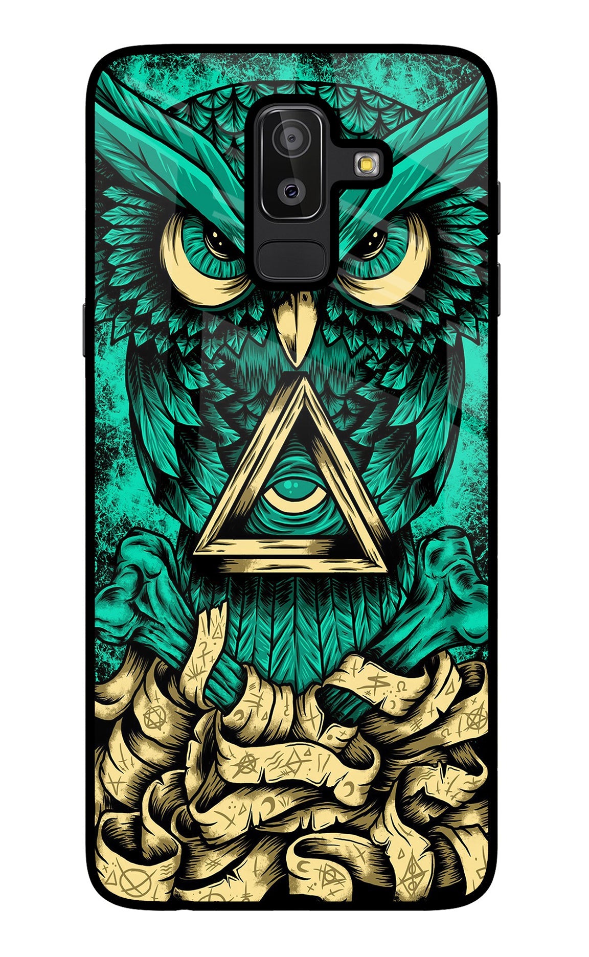 Green Owl Samsung J8 Glass Case