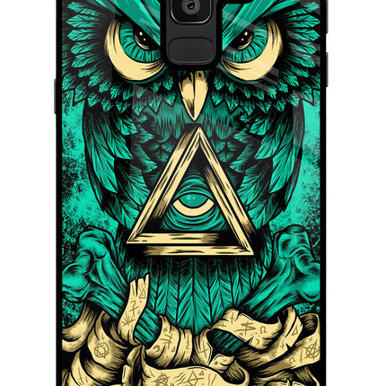 Green Owl Samsung J8 Glass Case Back Cover by Casekaro