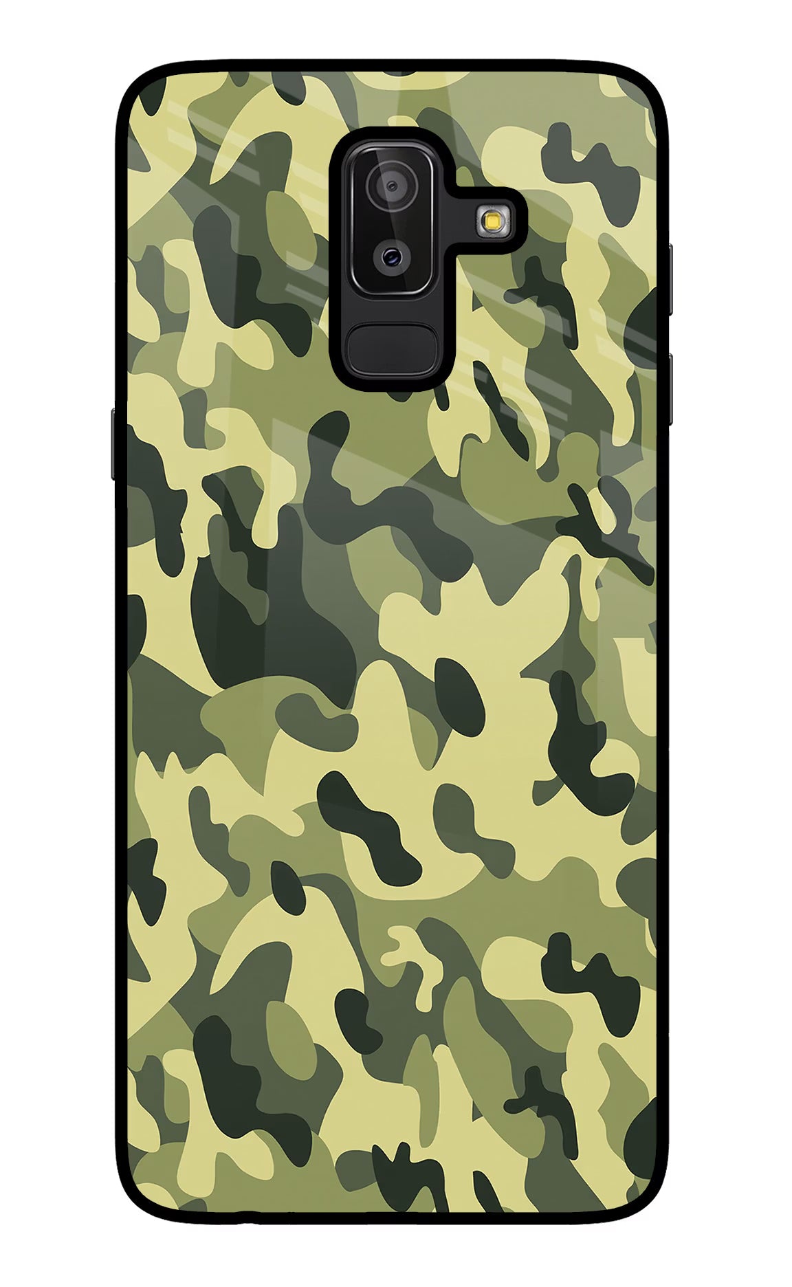 Camouflage Samsung J8 Glass Case Back Cover by Casekaro