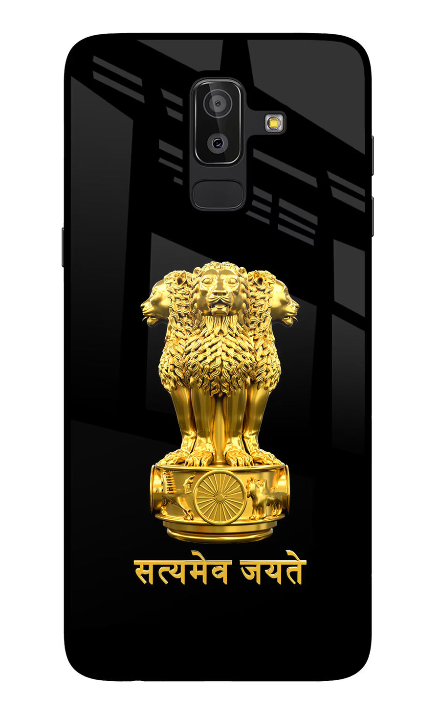 Satyamev Jayate Golden Samsung J8 Back Cover, Glass case