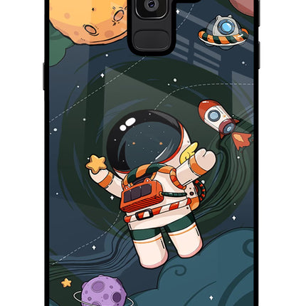 Cartoon Astronaut Samsung J8 Glass Case Back Cover by Casekaro