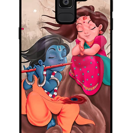 Radhe Krishna Samsung J8 Glass Case Back Cover by Casekaro