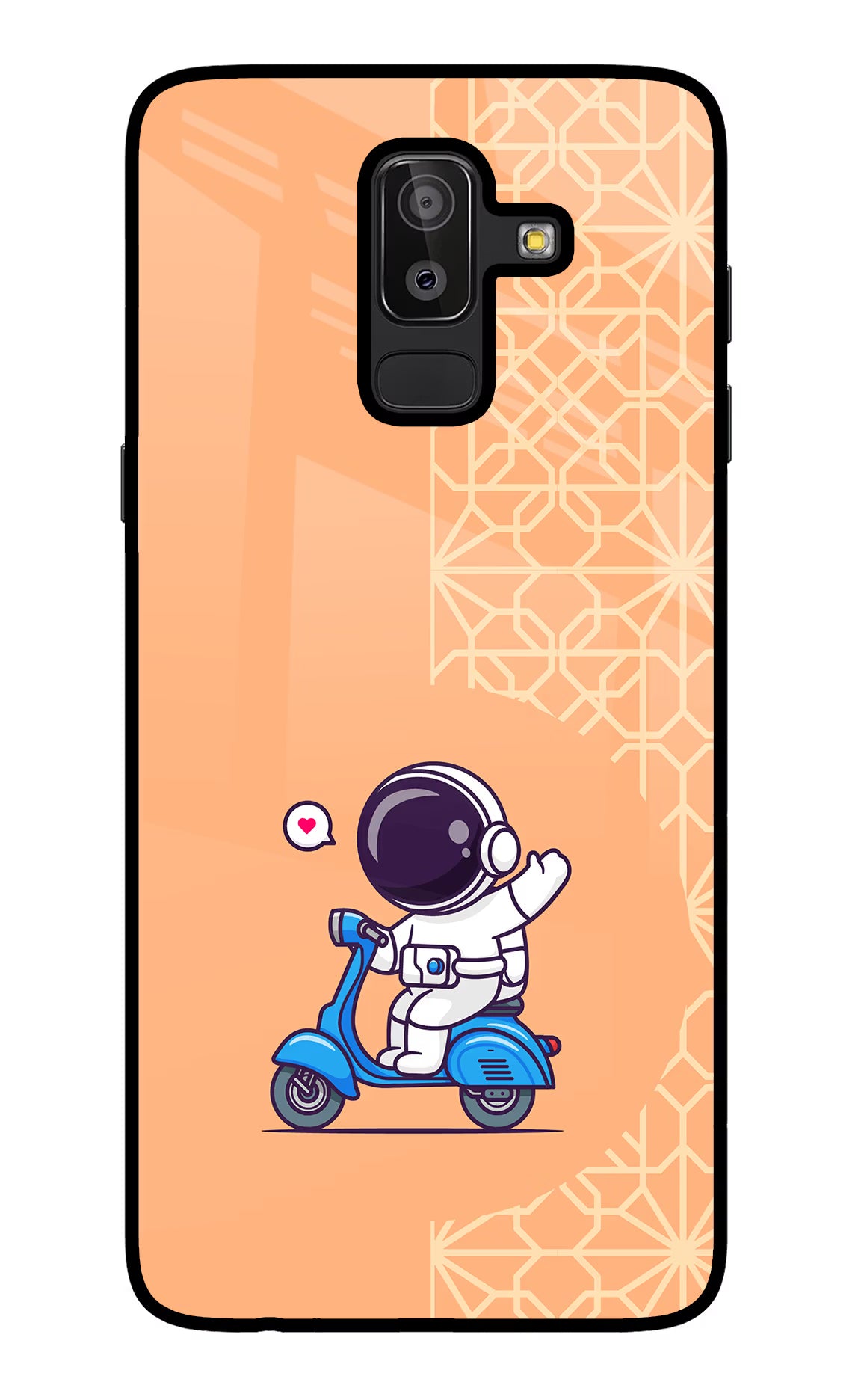 Cute Astronaut Riding Samsung J8 Glass Case Back Cover by Casekaro