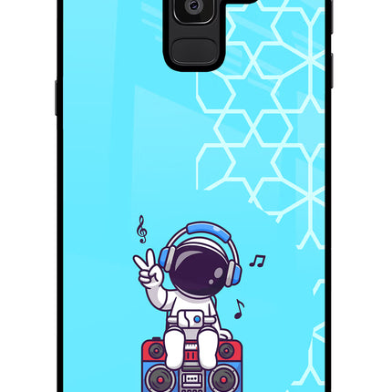 Cute Astronaut Chilling Samsung J8 Glass Case Back Cover by Casekaro