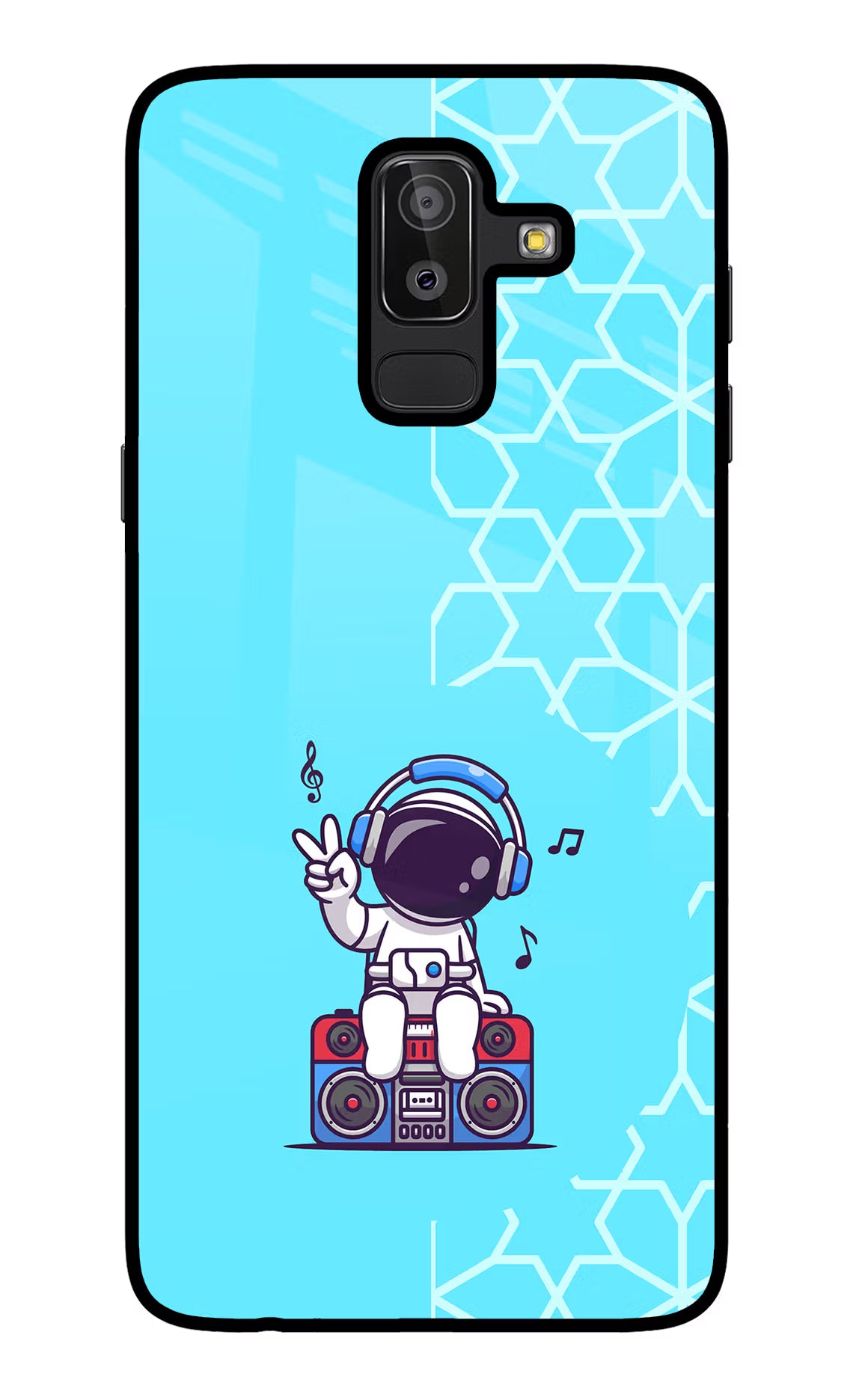Cute Astronaut Chilling Samsung J8 Glass Case Back Cover by Casekaro