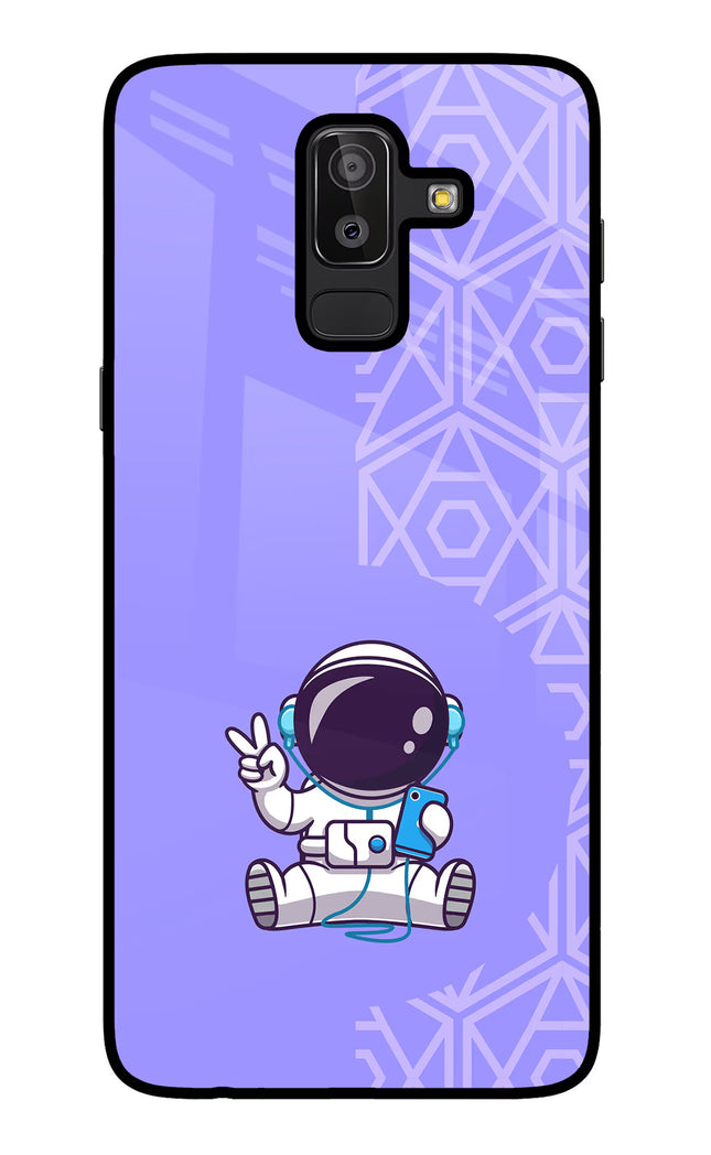 Cute Astronaut Chilling Samsung J8 Glass Case Back Cover by Casekaro