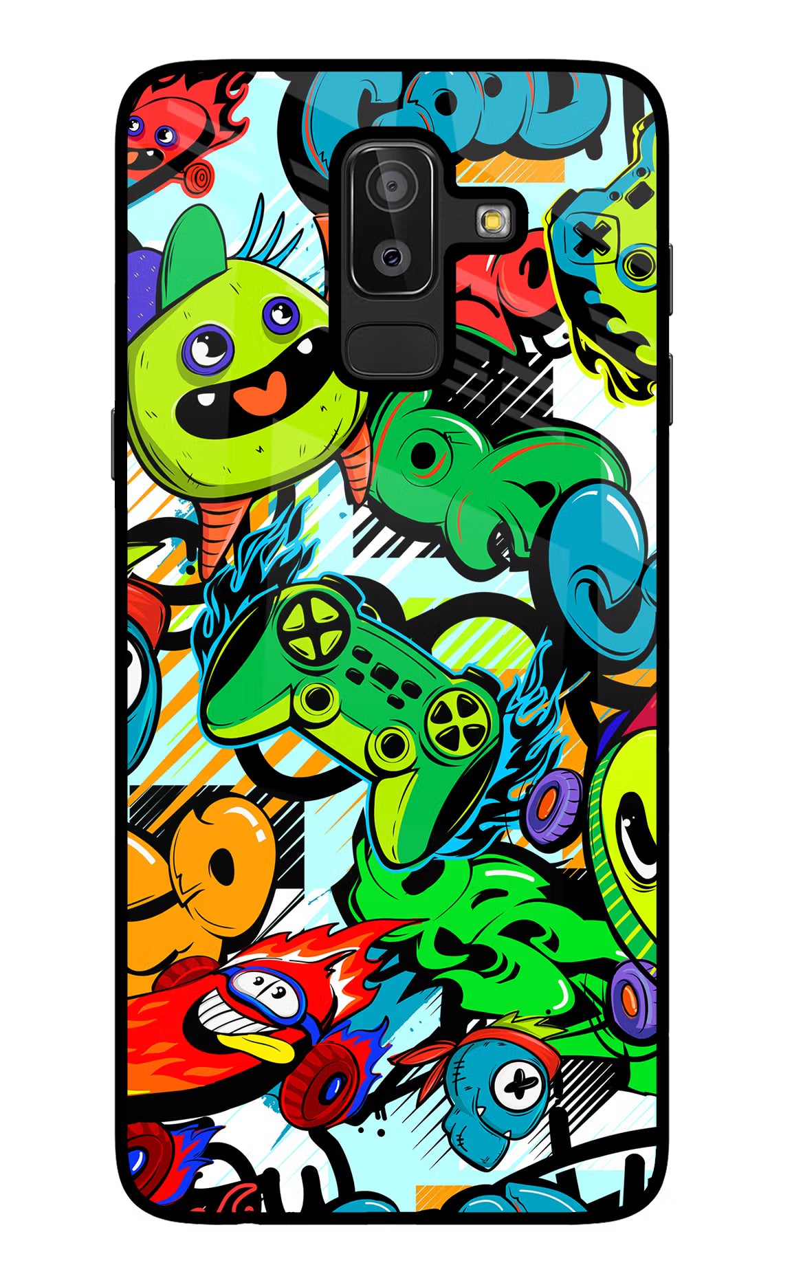 Game Doodle Samsung J8 Glass Case Back Cover by Casekaro