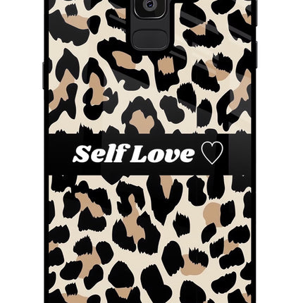 Leopard Print Self Love Samsung J8 Glass Case Back Cover by Casekaro