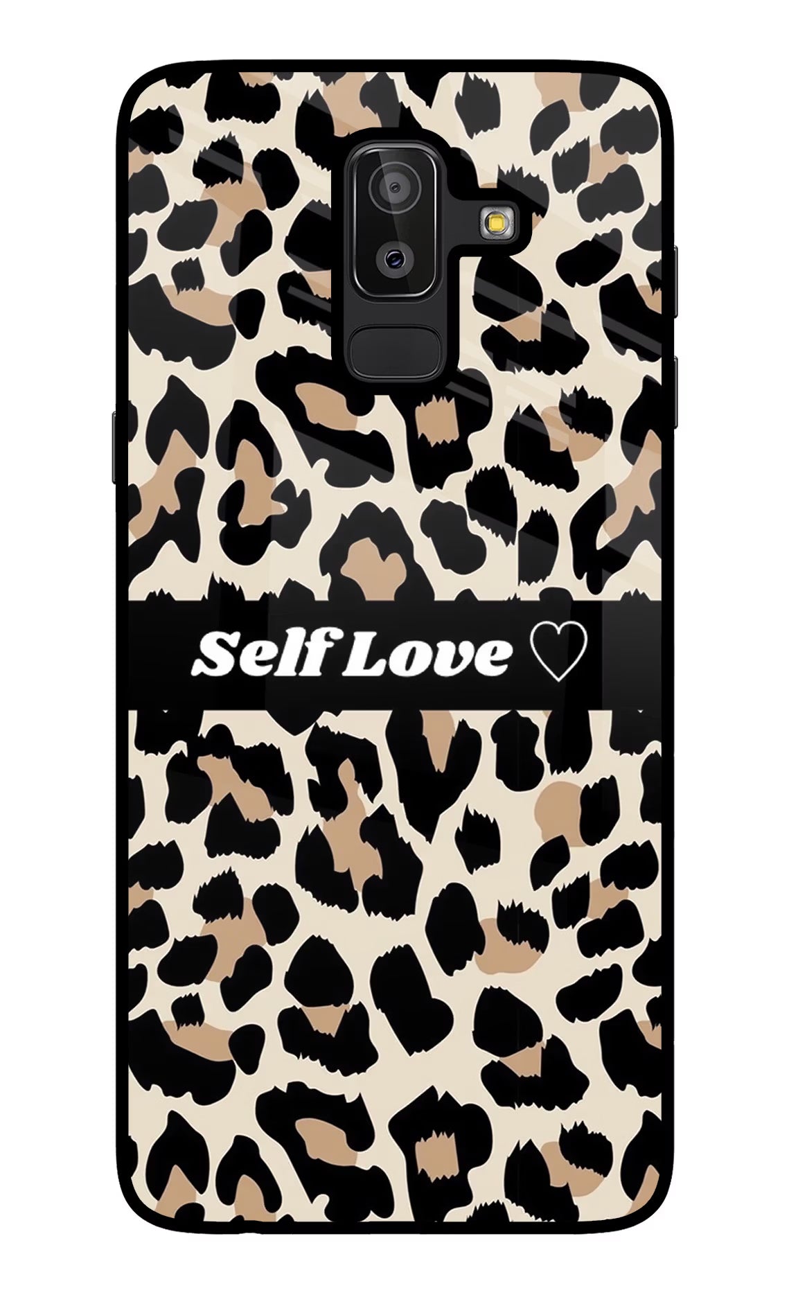 Leopard Print Self Love Samsung J8 Glass Case Back Cover by Casekaro