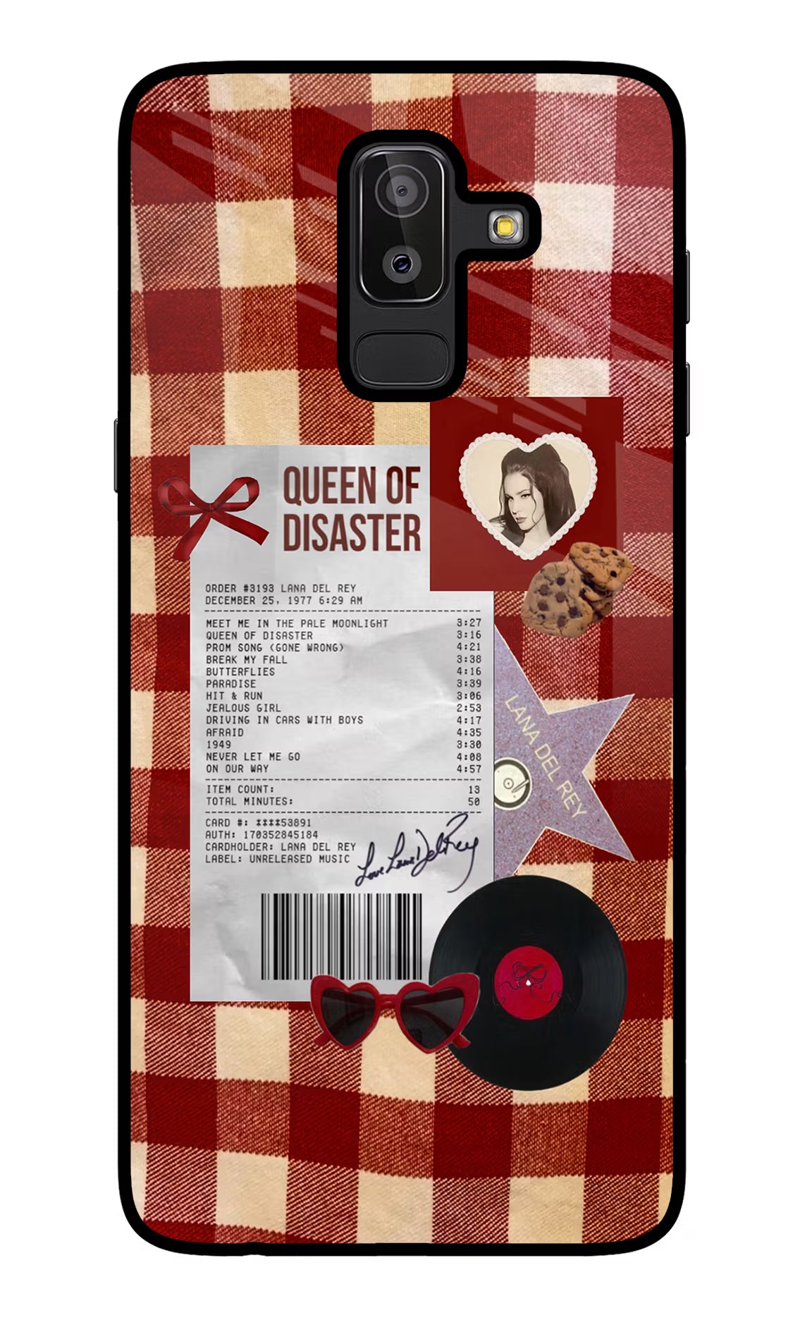 Queen of Disaster Samsung J8 Glass Case Back Cover by Casekaro