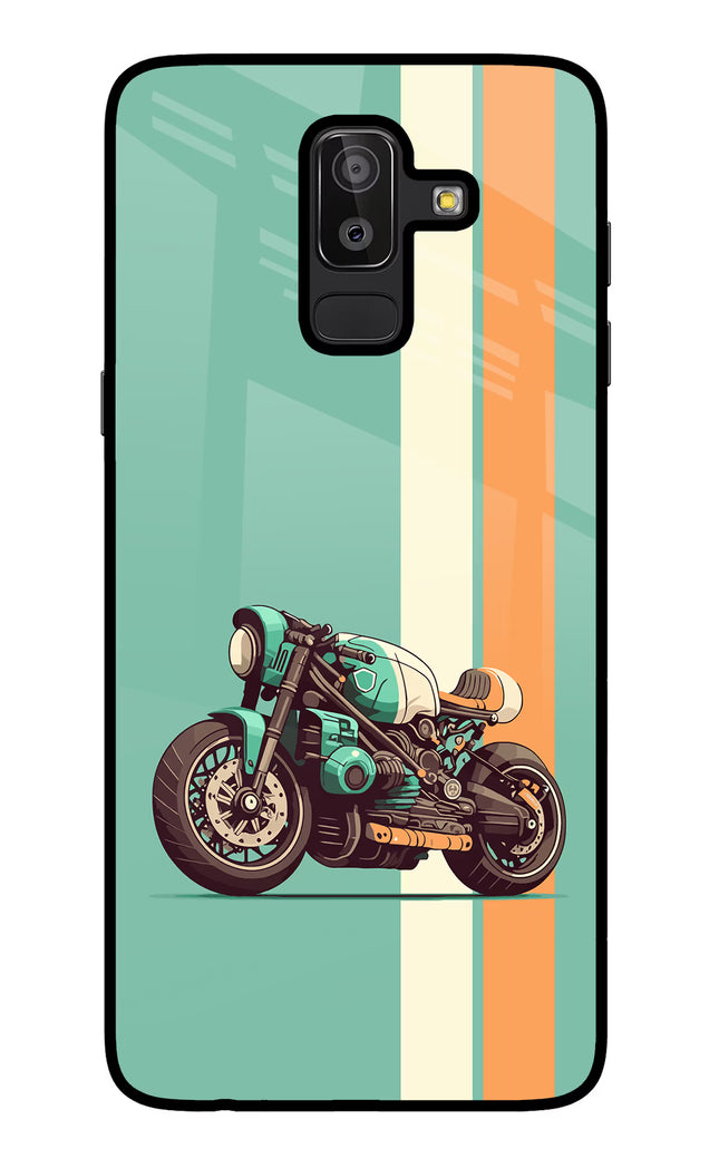Striped Moto Drift Samsung J8 Glass Case Back Cover by Casekaro