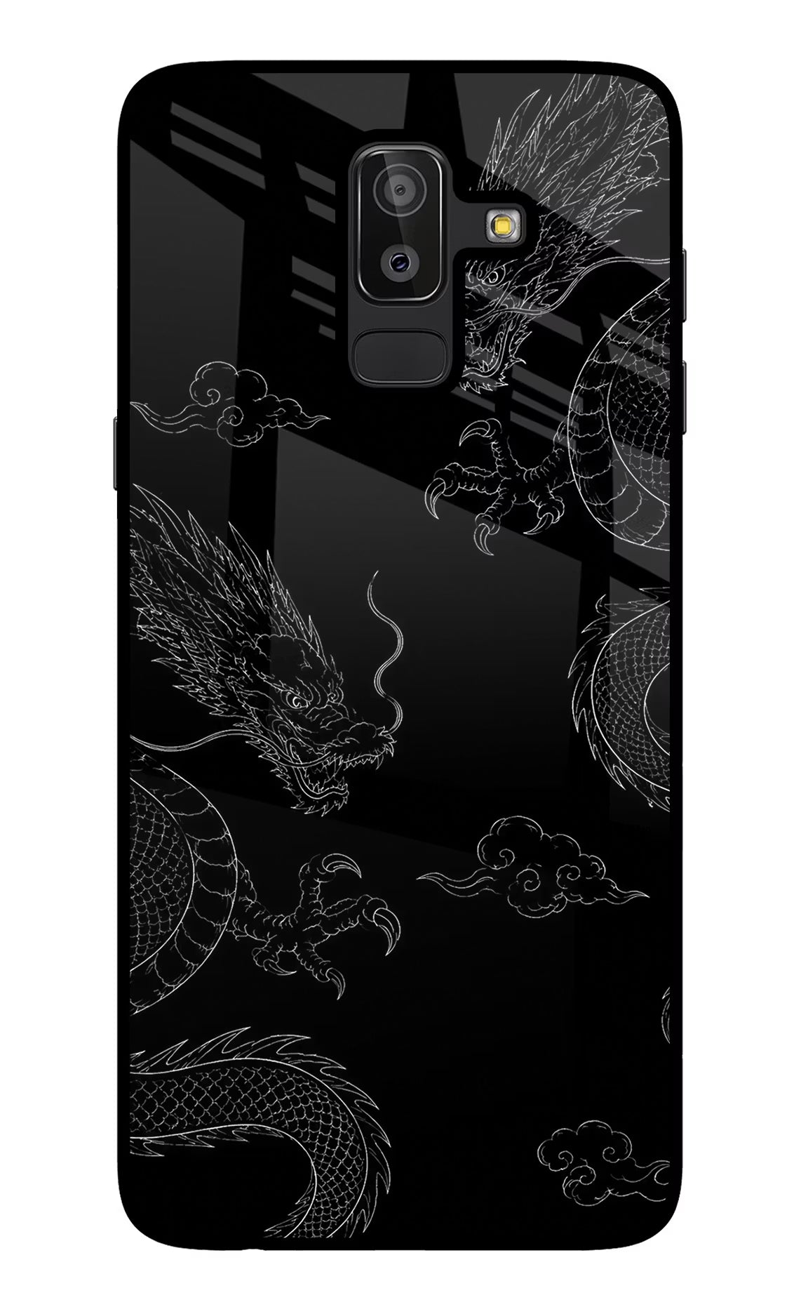 Twin Dragons Samsung J8 Glass Case Back Cover by Casekaro