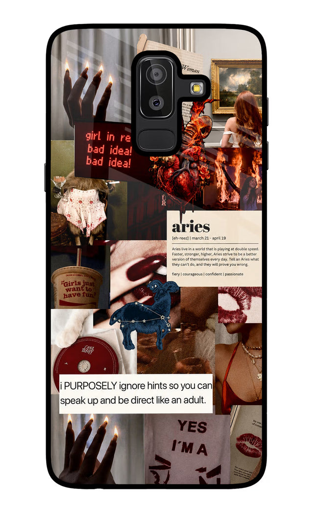 Zodiac Aries Samsung J8 Glass Case Back Cover by Casekaro