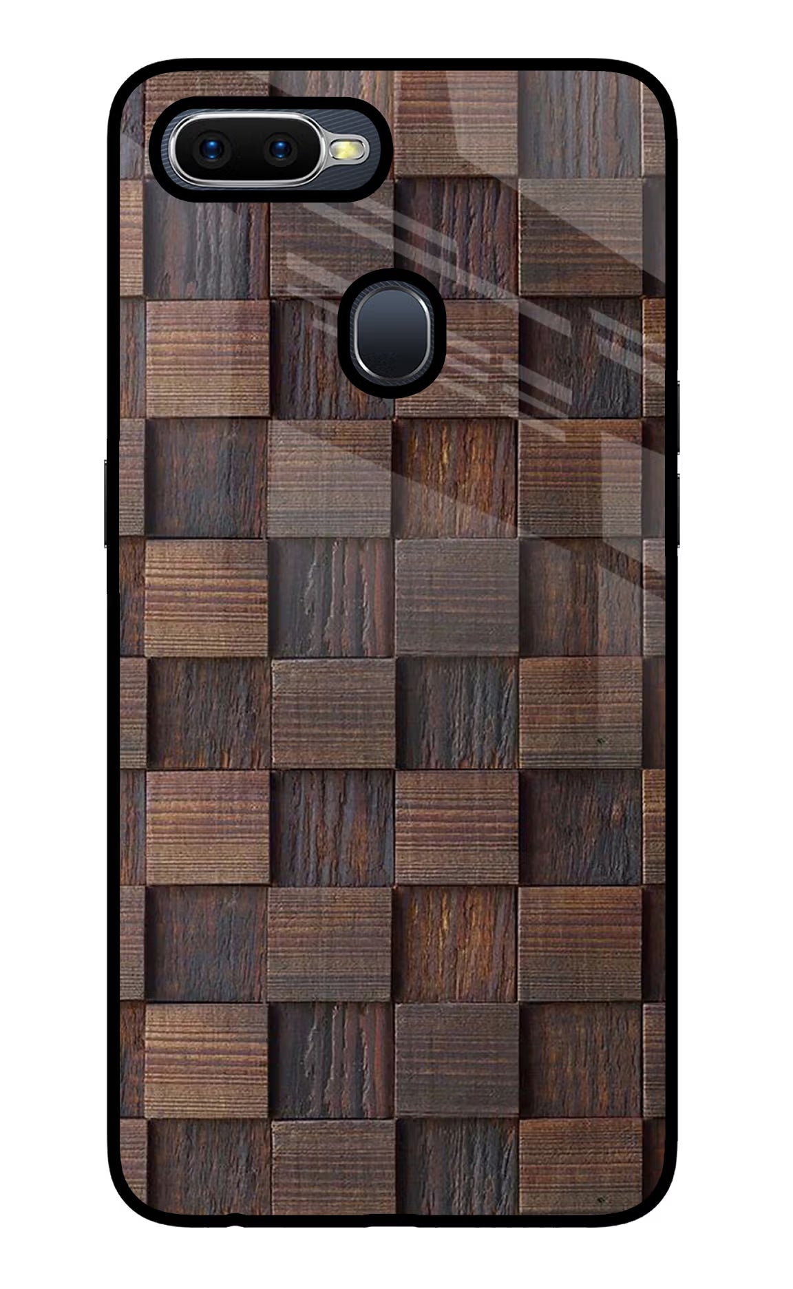 Wooden Cube Design Oppo F9/F9 Pro Glass Case Back Cover by Casekaro